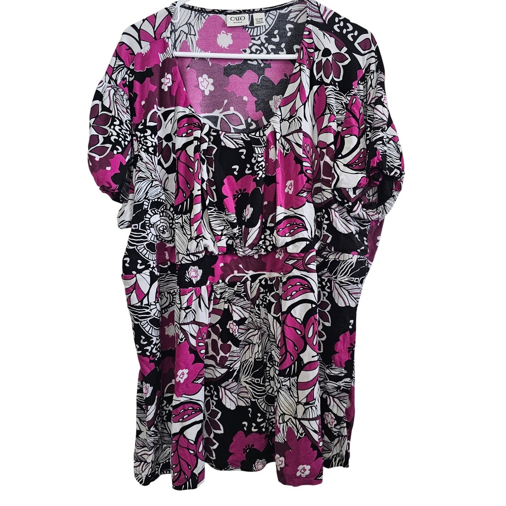 Cato Woman Plus Size 22/24W Pink Floral‎ Ruffle Knit Top Short Sleeve Blouse